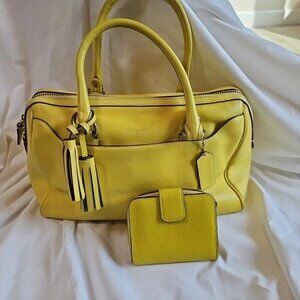 Coach Yellow Haley Satchel Bag with Matching Wallet
